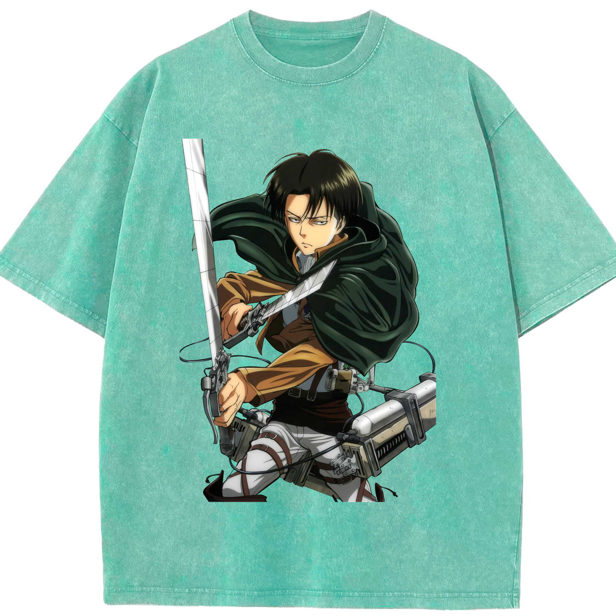 （画像用） 進撃の巨人 リヴァイ·アッカーマン Attack on Titan Levi Ackerman 綿100% ヴィンテージ風 半袖Tシャツ（フロントプリント）